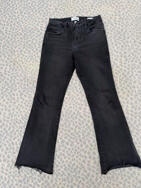 Frame Denim Black Flare Jeans with Raw Hem